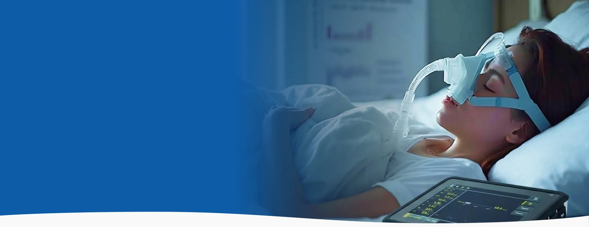 Patient receiving ventilation therapy with bedside monitoring